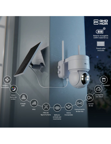 Cámara PTZ con panel solar Wi-Fi®